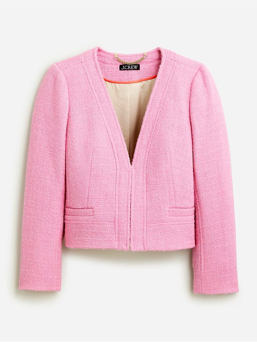 J. Crew Collarless Lady Jacket in Maritime Tweed Pink Cropped Blazer Size 10